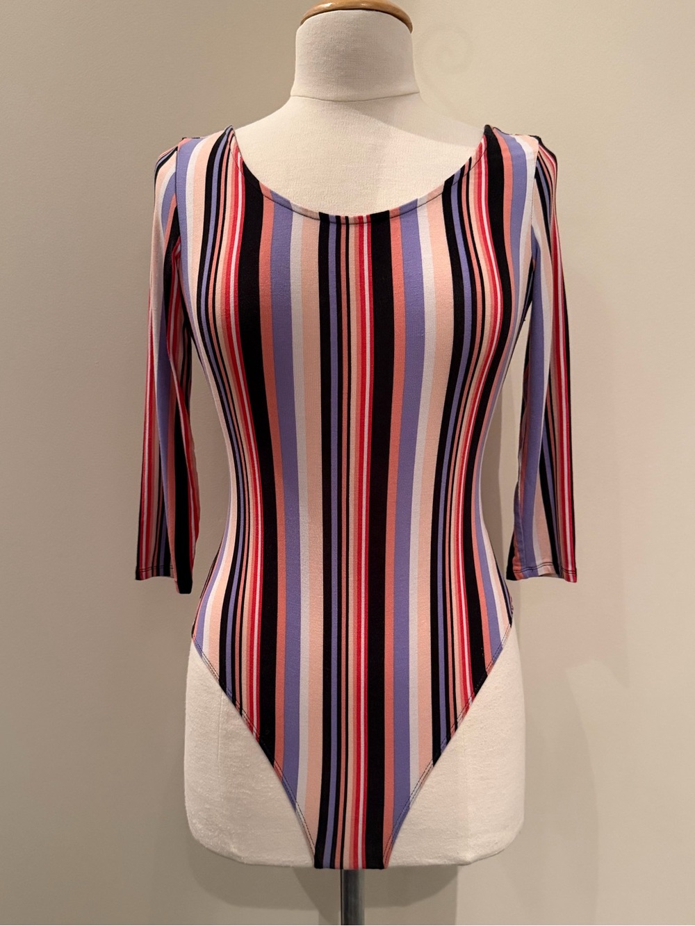 Forever 21 Multicolor Vertical Stripe Scoop Neck Bodysuit